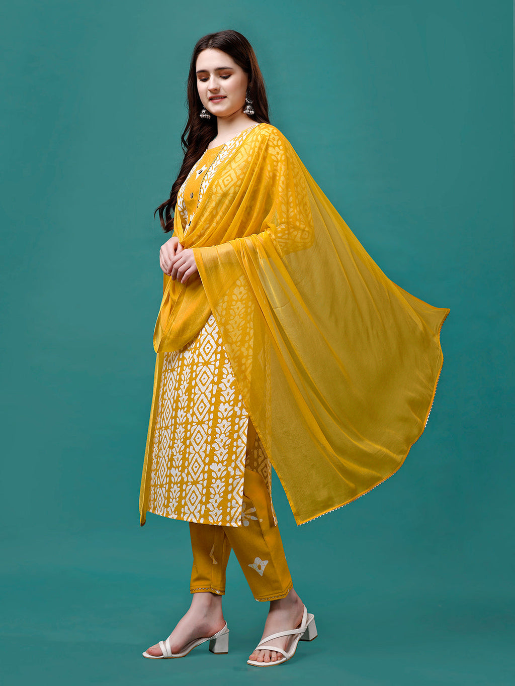 Bandhani Printed Cotton Kurta With Pant & Dupatta, Multicolor - Hiral Fashion | Grocsy