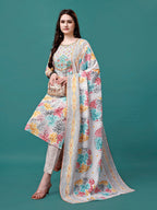 Embroidered & Printed Multicolor Kurta With Pant & Printed Dupatta, Multicolor - Hiral Fashion | Grocsy