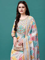 Embroidered & Printed Multicolor Kurta With Pant & Printed Dupatta, Multicolor - Hiral Fashion | Grocsy