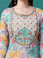 Embroidered & Printed Multicolor Kurta With Pant & Printed Dupatta, Multicolor - Hiral Fashion | Grocsy
