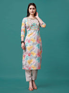 Embroidered & Printed Multicolor Kurta With Pant & Printed Dupatta, Multicolor - Hiral Fashion | Grocsy