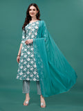 Floral Printed Casual Wear Kurta With Pant & Dupatta, Multicolor - Hiral Fashion | Grocsy