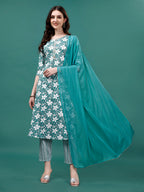 Floral Printed Casual Wear Kurta With Pant & Dupatta, Multicolor - Hiral Fashion | Grocsy