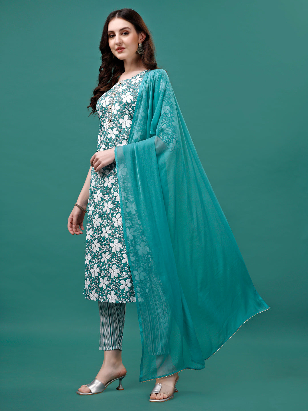 Floral Printed Casual Wear Kurta With Pant & Dupatta, Multicolor - Hiral Fashion | Grocsy