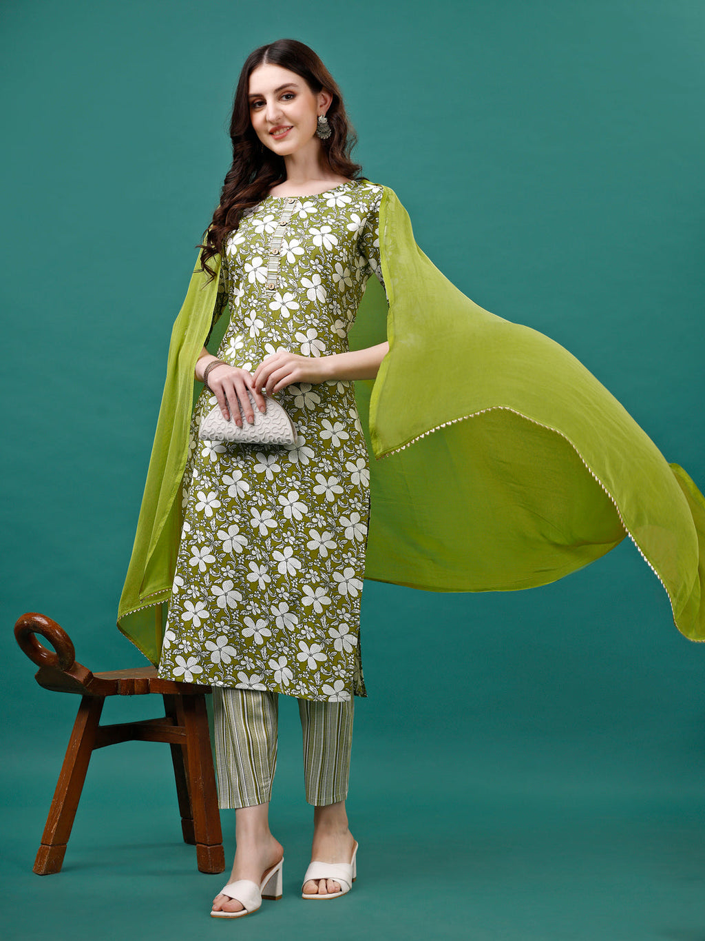 Floral Printed Casual Wear Kurta With Pant & Dupatta, Multicolor - Hiral Fashion | Grocsy