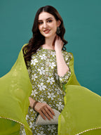 Floral Printed Casual Wear Kurta With Pant & Dupatta, Multicolor - Hiral Fashion | Grocsy