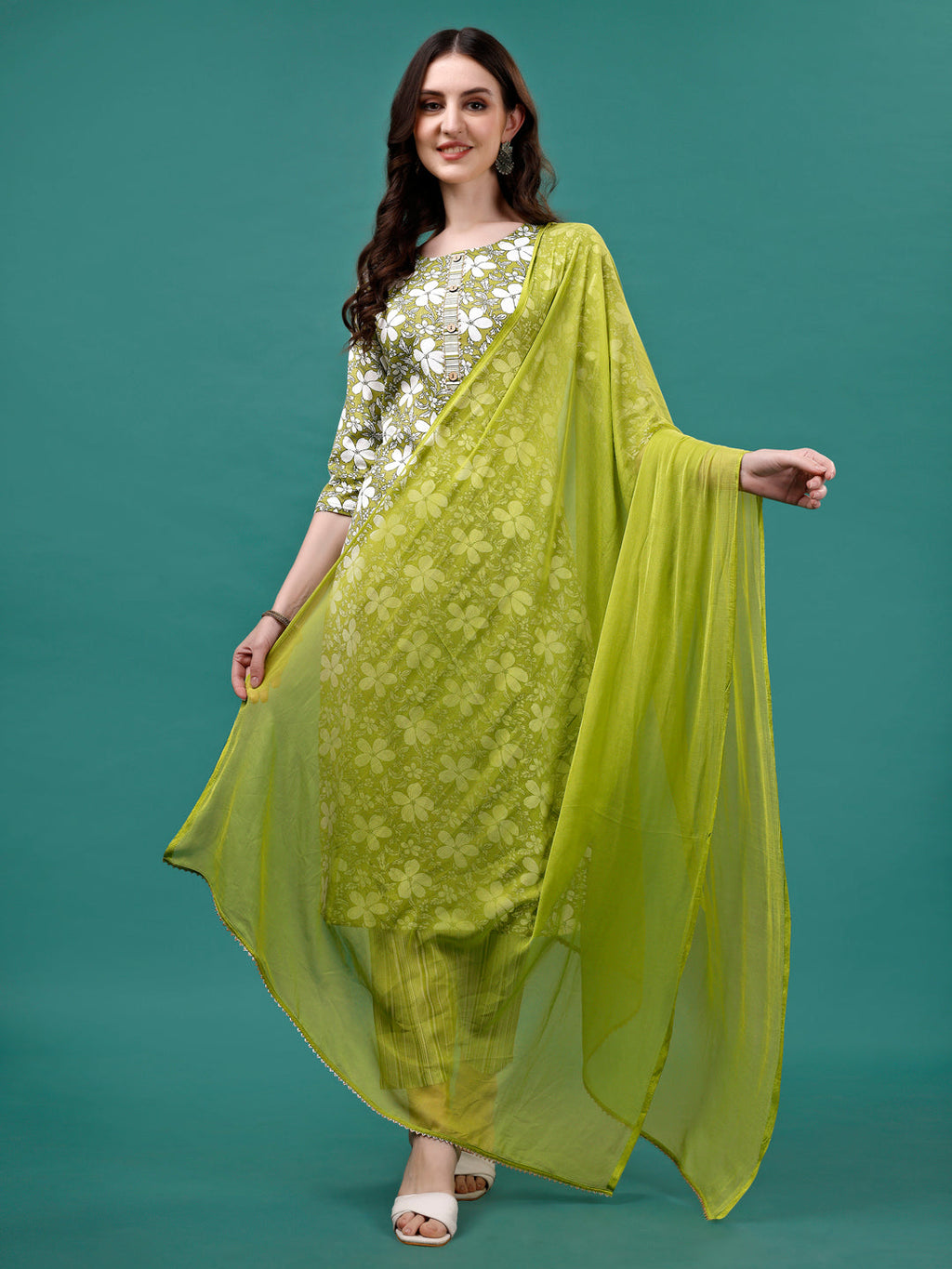 Floral Printed Casual Wear Kurta With Pant & Dupatta, Multicolor - Hiral Fashion | Grocsy