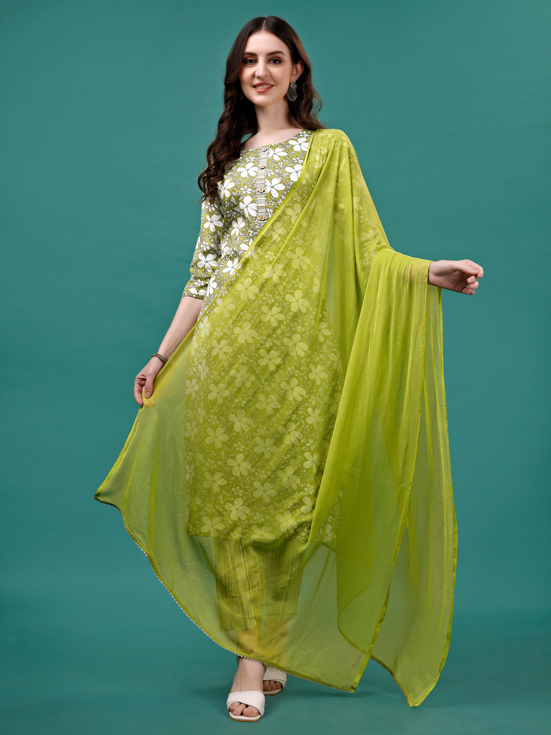 Floral Printed Casual Wear Kurta With Pant & Dupatta, Multicolor - Hiral Fashion | Grocsy
