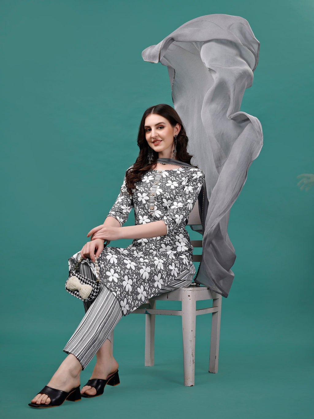 Floral Printed Casual Wear Kurta With Pant & Dupatta, Multicolor - Hiral Fashion | Grocsy