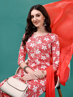 Floral Printed Casual Wear Kurta With Pant & Dupatta, Multicolor - Hiral Fashion | Grocsy