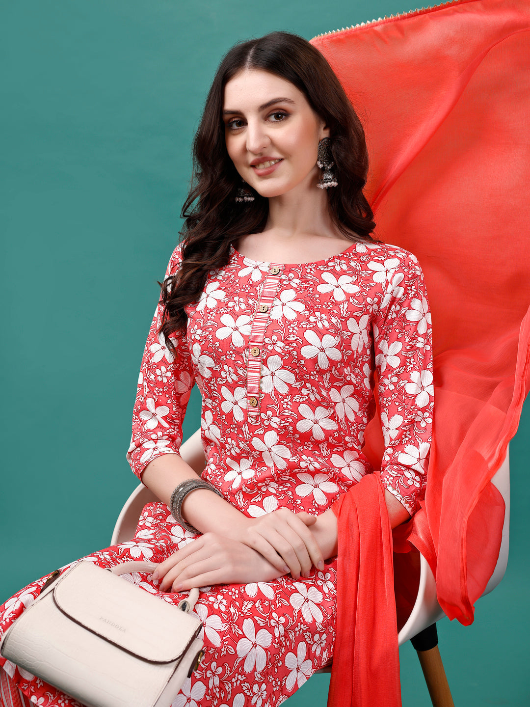 Floral Printed Casual Wear Kurta With Pant & Dupatta, Multicolor - Hiral Fashion | Grocsy