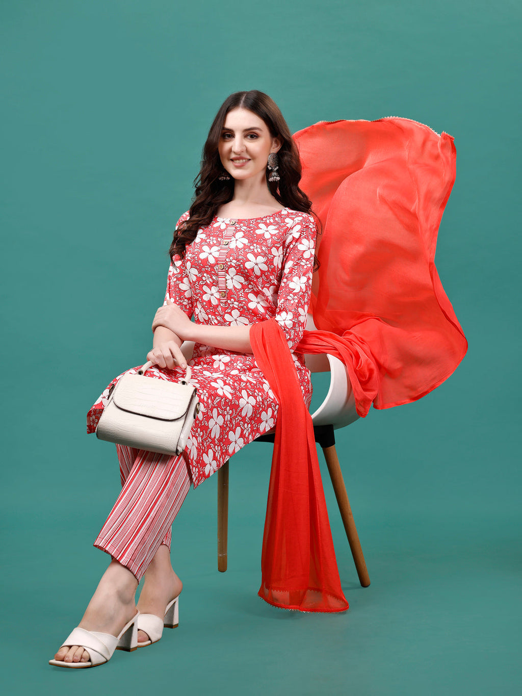 Floral Printed Casual Wear Kurta With Pant & Dupatta, Multicolor - Hiral Fashion | Grocsy