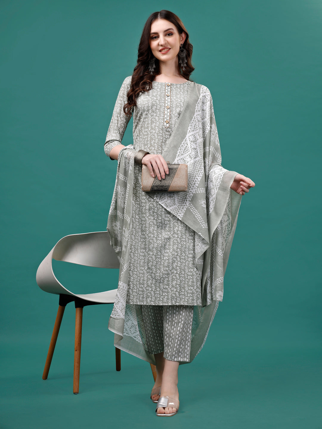 Floral Printed Casual Wear Kurta With Pant & Dupatta, Multicolor - Hiral Fashion | Grocsy