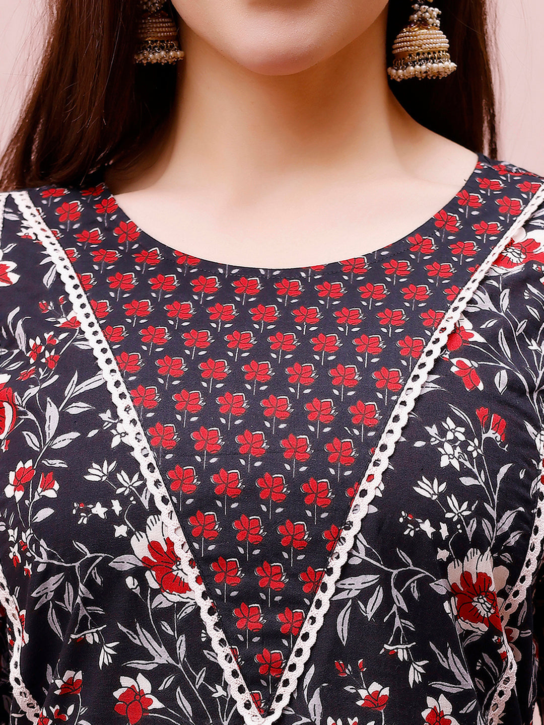 Floral Printed Kurta With Pant & Dupatta, Multicolor - Hiral Fashion | Grocsy