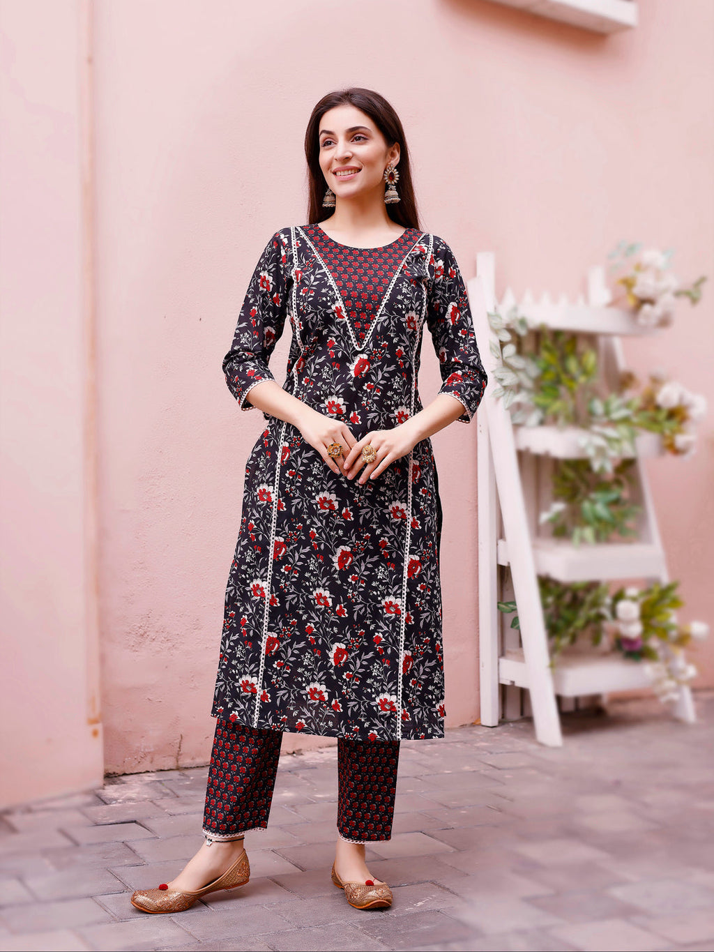 Floral Printed Kurta With Pant & Dupatta, Multicolor - Hiral Fashion | Grocsy