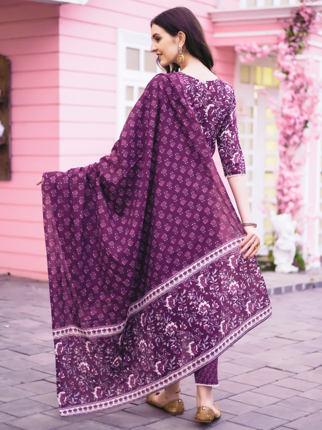 Floral Printed Kurta With Pant & Dupatta, Multicolor - Hiral Fashion | Grocsy