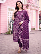Floral Printed Kurta With Pant & Dupatta, Multicolor - Hiral Fashion | Grocsy