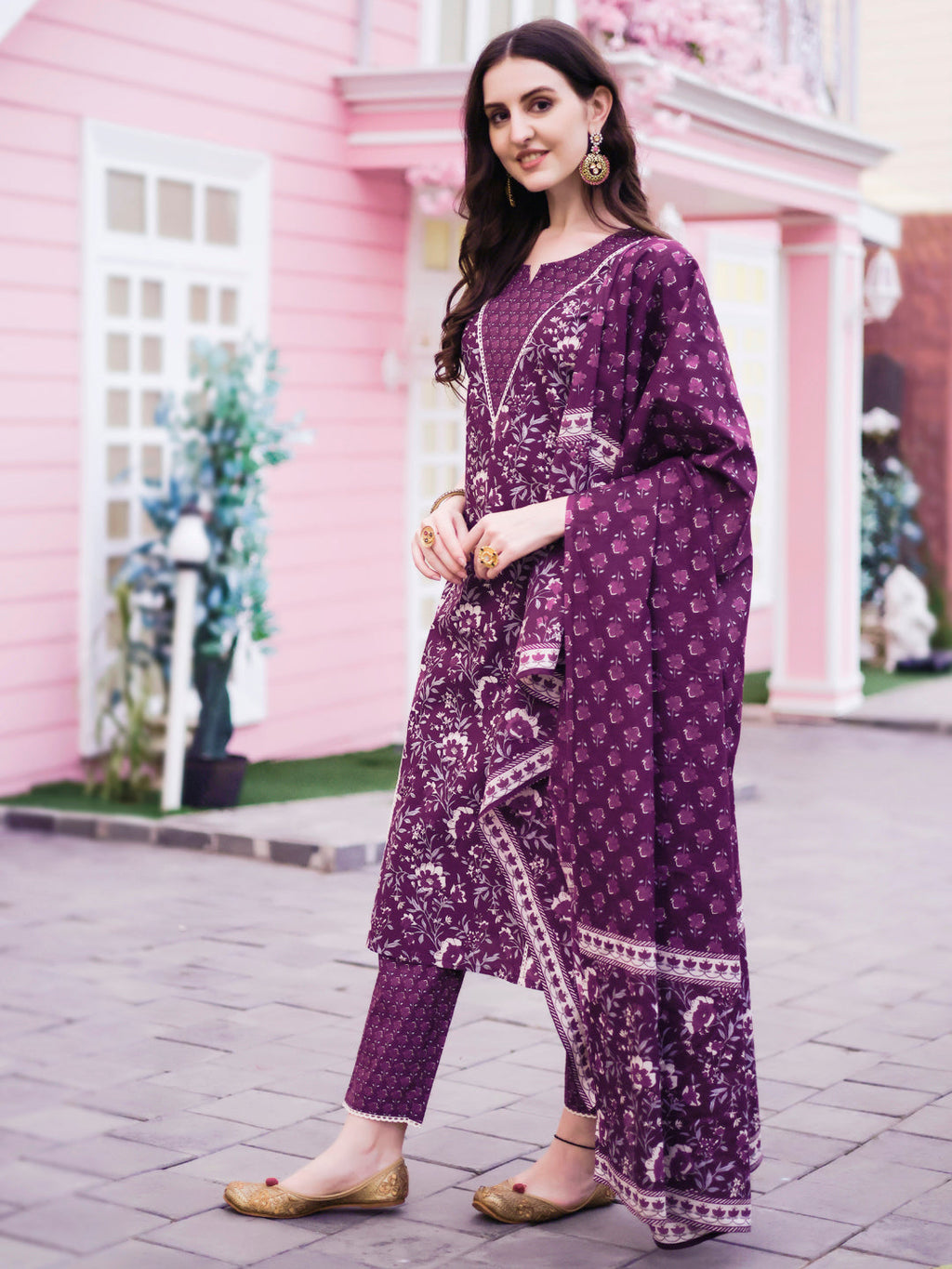 Floral Printed Kurta With Pant & Dupatta, Multicolor - Hiral Fashion | Grocsy