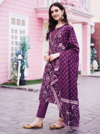 Floral Printed Kurta With Pant & Dupatta, Multicolor - Hiral Fashion | Grocsy