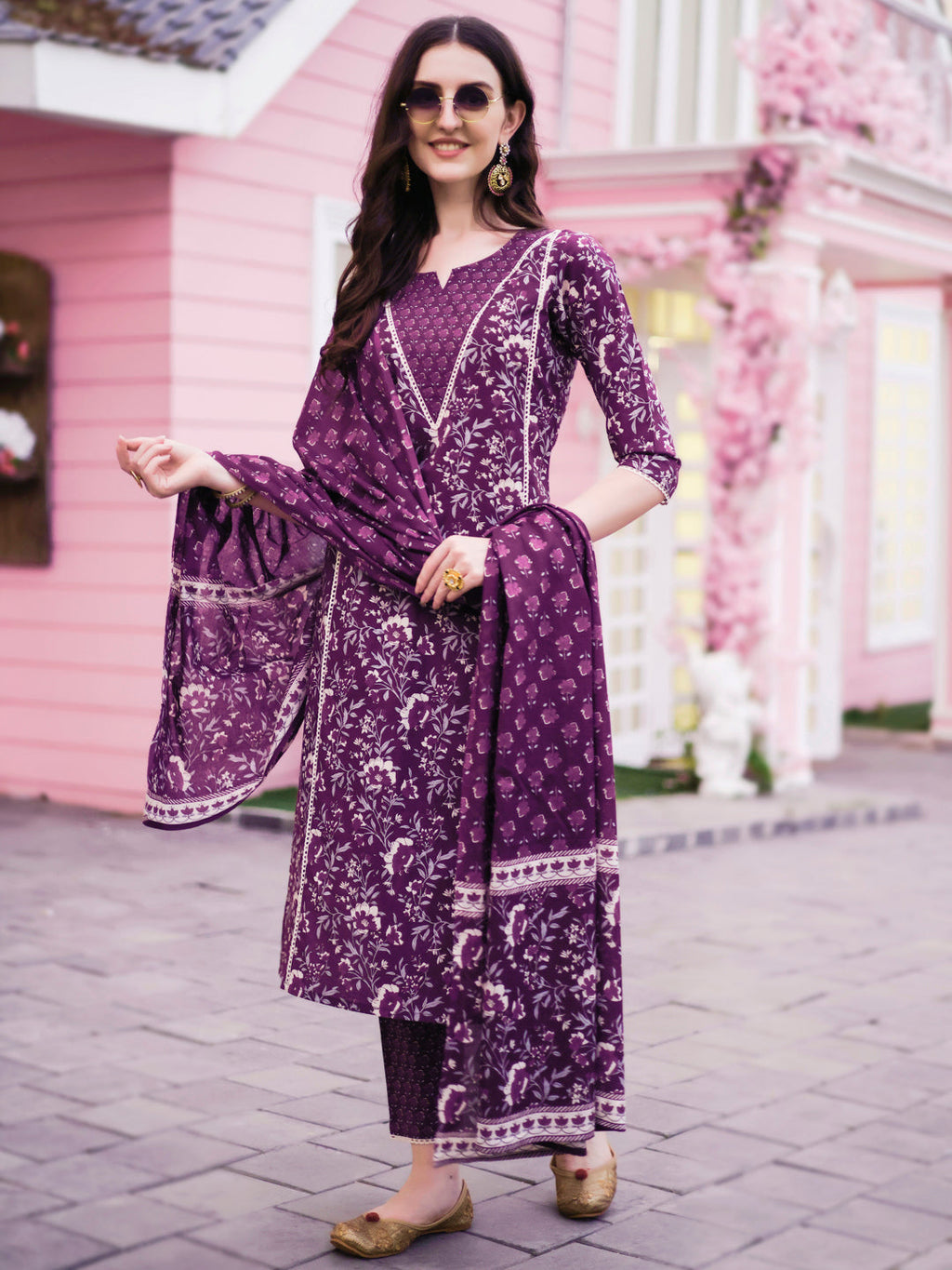 Floral Printed Kurta With Pant & Dupatta, Multicolor - Hiral Fashion | Grocsy