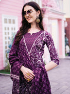 Floral Printed Kurta With Pant & Dupatta, Multicolor - Hiral Fashion | Grocsy