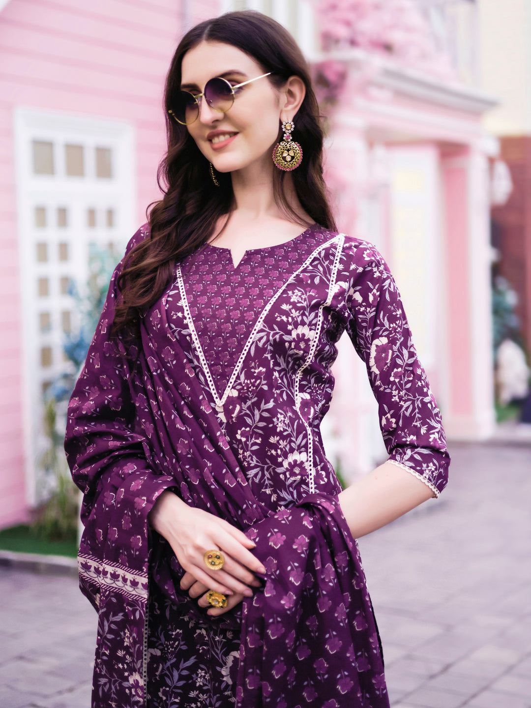 Floral Printed Kurta With Pant & Dupatta, Multicolor - Hiral Fashion | Grocsy