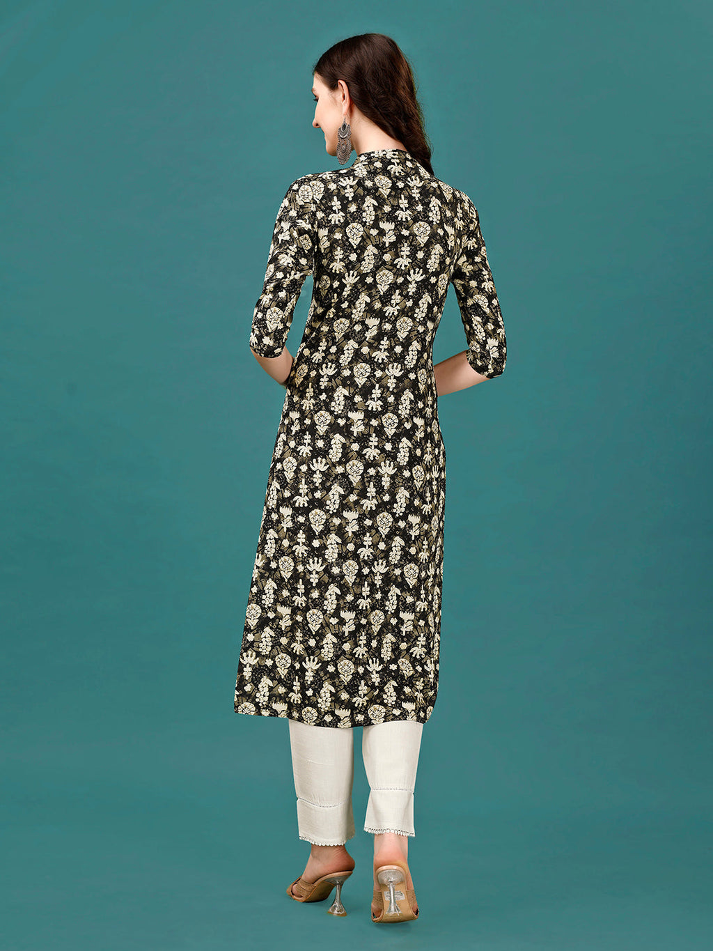 Ethnic Motifs Printed Front Buttoned Rayon Kurta, Multicolor - Hiral Fashion | Grocsy