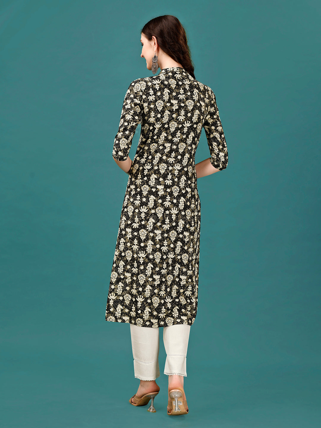 Ethnic Motifs Printed Front Buttoned Rayon Kurta, Multicolor - Hiral Fashion | Grocsy