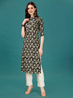 Ethnic Motifs Printed Front Buttoned Rayon Kurta, Multicolor - Hiral Fashion | Grocsy