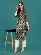Ethnic Motifs Printed Front Buttoned Rayon Kurta, Multicolor - Hiral Fashion | Grocsy