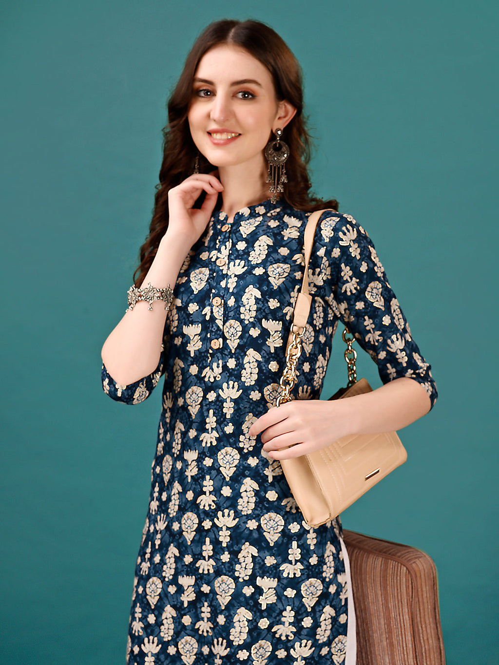 Ethnic Motifs Printed Front Buttoned Rayon Kurta, Multicolor - Hiral Fashion | Grocsy