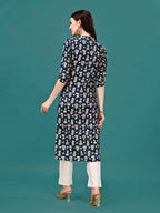 Ethnic Motifs Printed Front Buttoned Rayon Kurta, Multicolor - Hiral Fashion | Grocsy