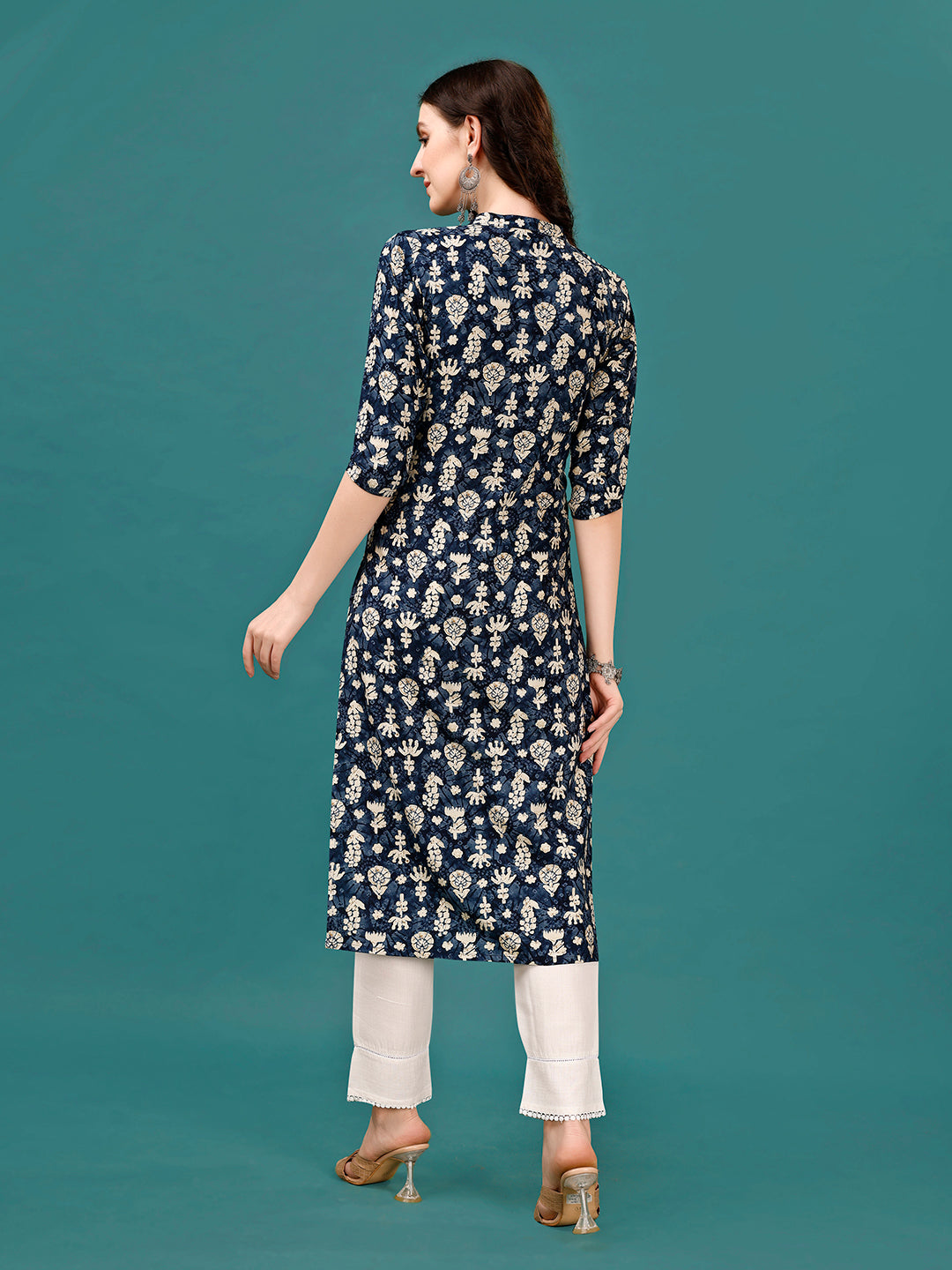 Ethnic Motifs Printed Front Buttoned Rayon Kurta, Multicolor - Hiral Fashion | Grocsy