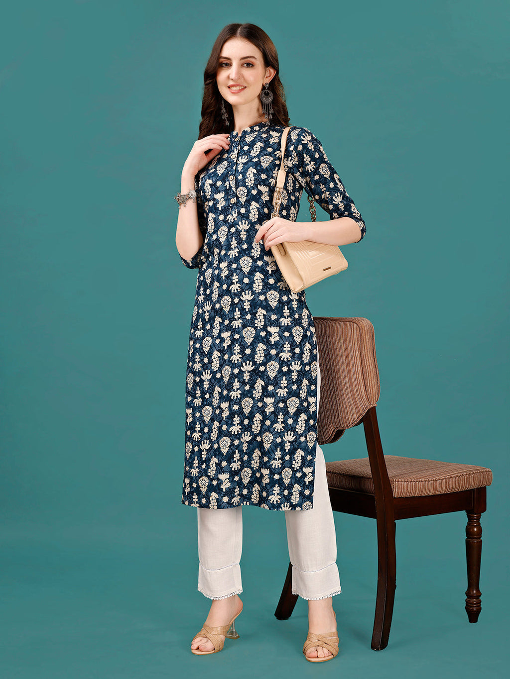 Ethnic Motifs Printed Front Buttoned Rayon Kurta, Multicolor - Hiral Fashion | Grocsy