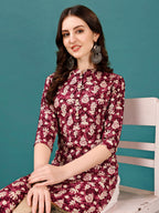 Ethnic Motifs Printed Front Buttoned Rayon Kurta, Multicolor - Hiral Fashion | Grocsy
