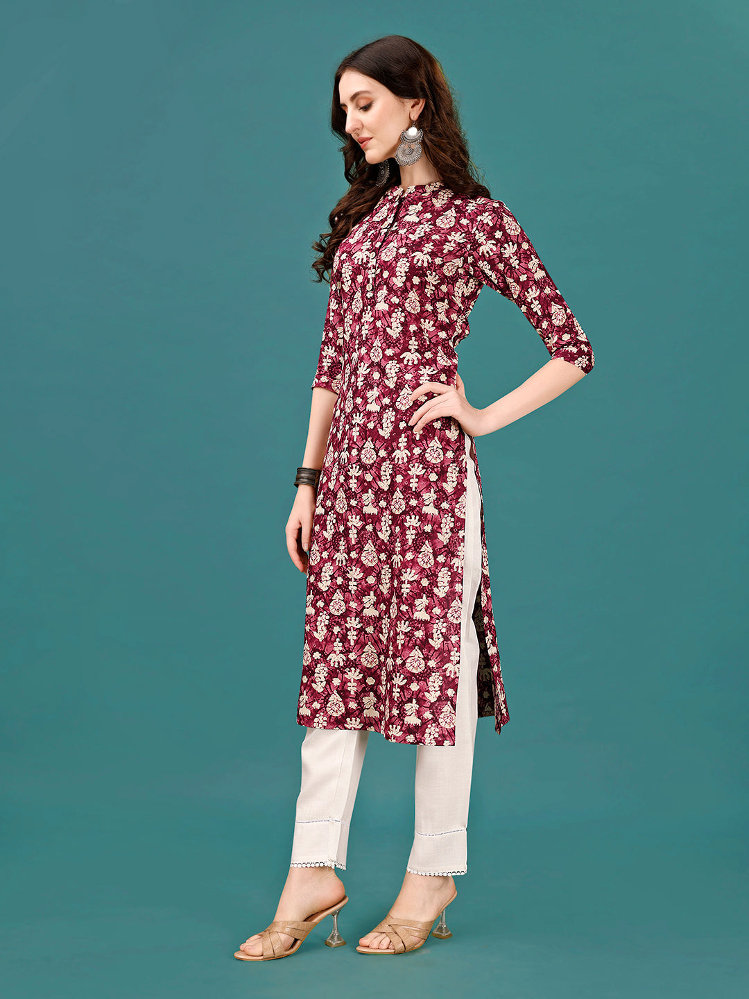 Ethnic Motifs Printed Front Buttoned Rayon Kurta, Multicolor - Hiral Fashion | Grocsy