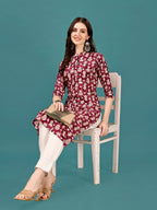 Ethnic Motifs Printed Front Buttoned Rayon Kurta, Multicolor - Hiral Fashion | Grocsy
