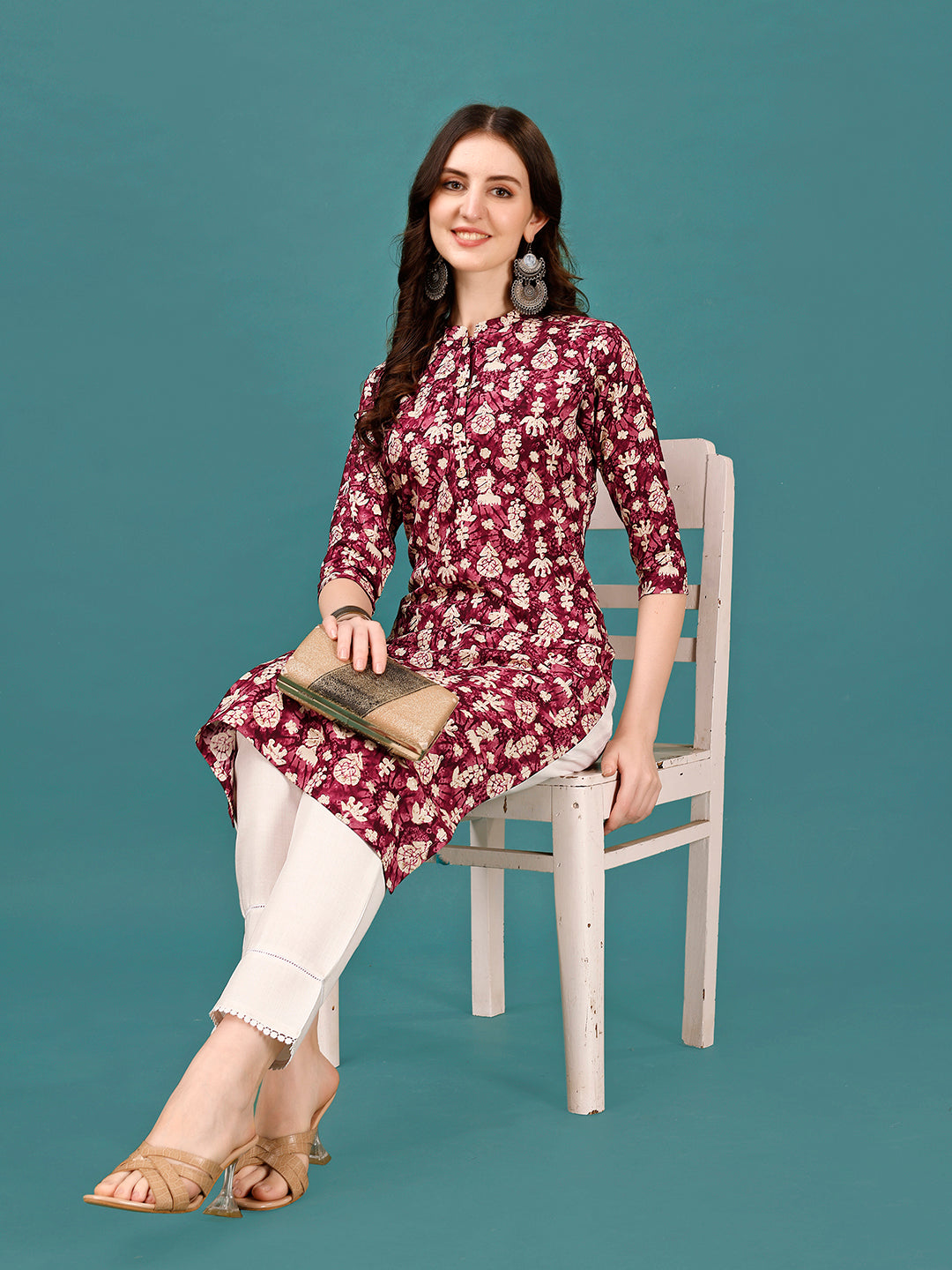 Ethnic Motifs Printed Front Buttoned Rayon Kurta, Multicolor - Hiral Fashion | Grocsy