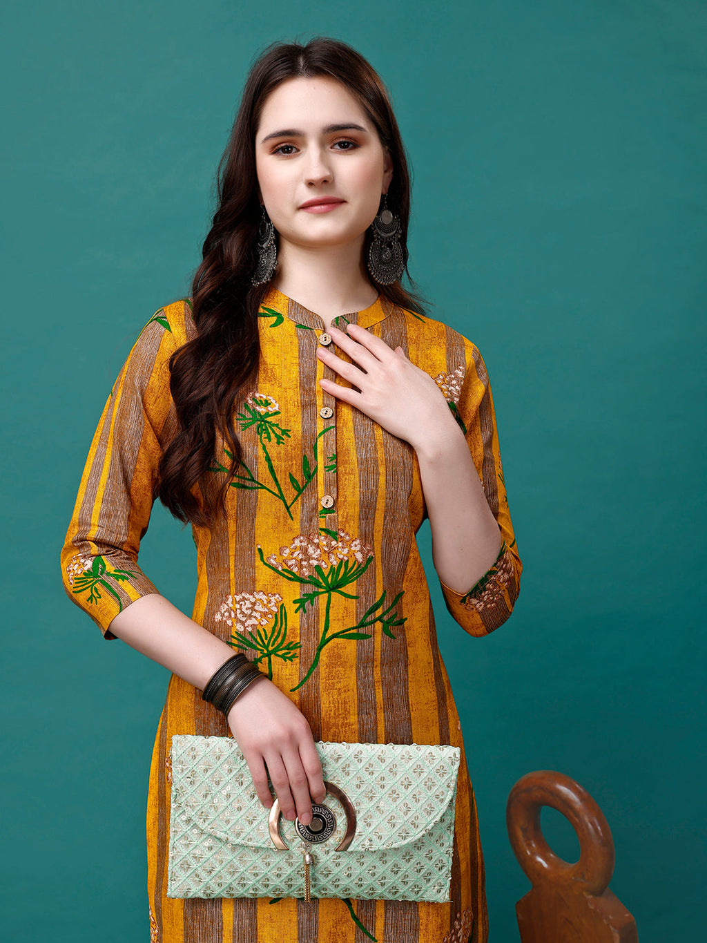 Botanical & Stripes Printed Front Buttoned Cotton Kurta, Multicolor - Hiral Fashion | Grocsy