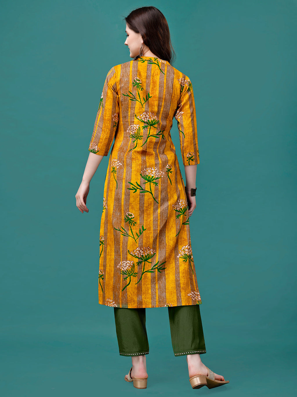Botanical & Stripes Printed Front Buttoned Cotton Kurta, Multicolor - Hiral Fashion | Grocsy