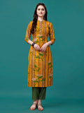 Botanical & Stripes Printed Front Buttoned Cotton Kurta, Multicolor - Hiral Fashion | Grocsy