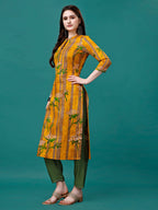 Botanical & Stripes Printed Front Buttoned Cotton Kurta, Multicolor - Hiral Fashion | Grocsy