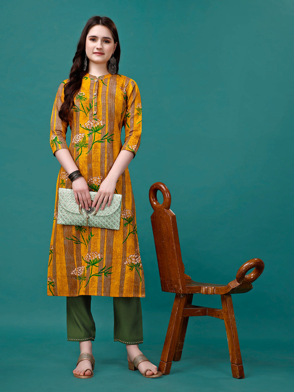 Botanical & Stripes Printed Front Buttoned Cotton Kurta, Multicolor - Hiral Fashion | Grocsy