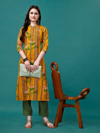 Botanical & Stripes Printed Front Buttoned Cotton Kurta, Multicolor - Hiral Fashion | Grocsy