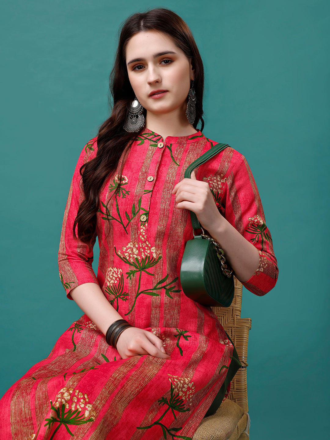 Botanical & Stripes Printed Front Buttoned Cotton Kurta, Multicolor - Hiral Fashion | Grocsy