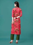 Botanical & Stripes Printed Front Buttoned Cotton Kurta, Multicolor - Hiral Fashion | Grocsy