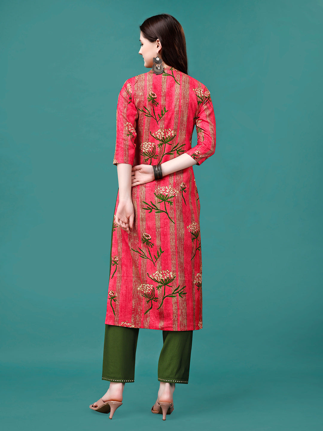 Botanical & Stripes Printed Front Buttoned Cotton Kurta, Multicolor - Hiral Fashion | Grocsy