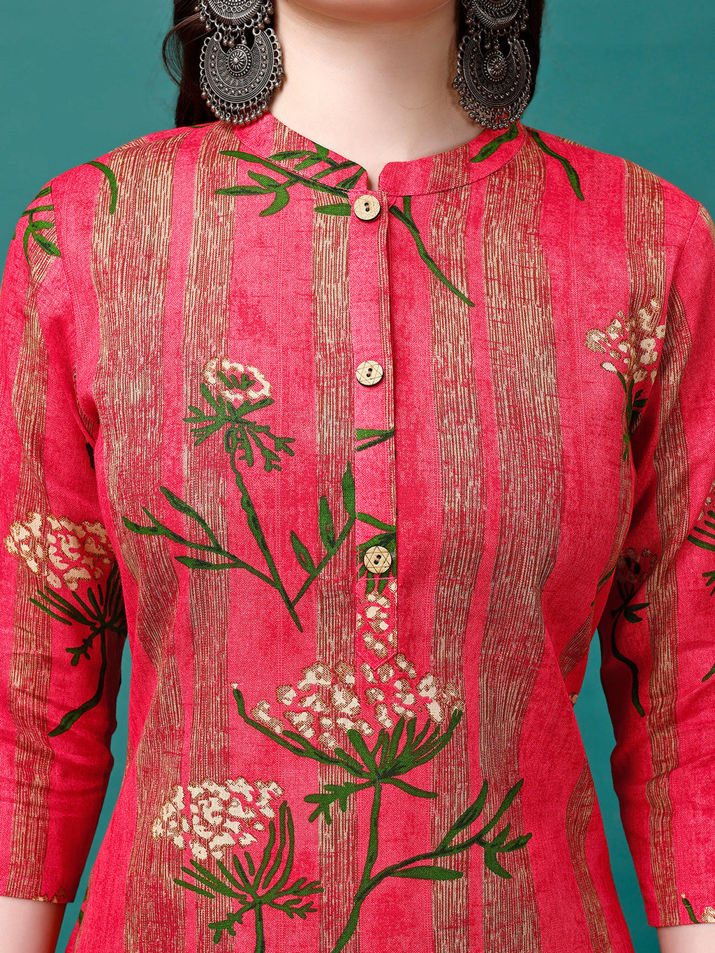 Botanical & Stripes Printed Front Buttoned Cotton Kurta, Multicolor - Hiral Fashion | Grocsy
