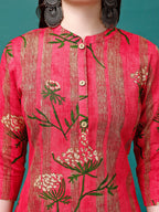 Botanical & Stripes Printed Front Buttoned Cotton Kurta, Multicolor - Hiral Fashion | Grocsy