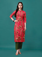 Botanical & Stripes Printed Front Buttoned Cotton Kurta, Multicolor - Hiral Fashion | Grocsy